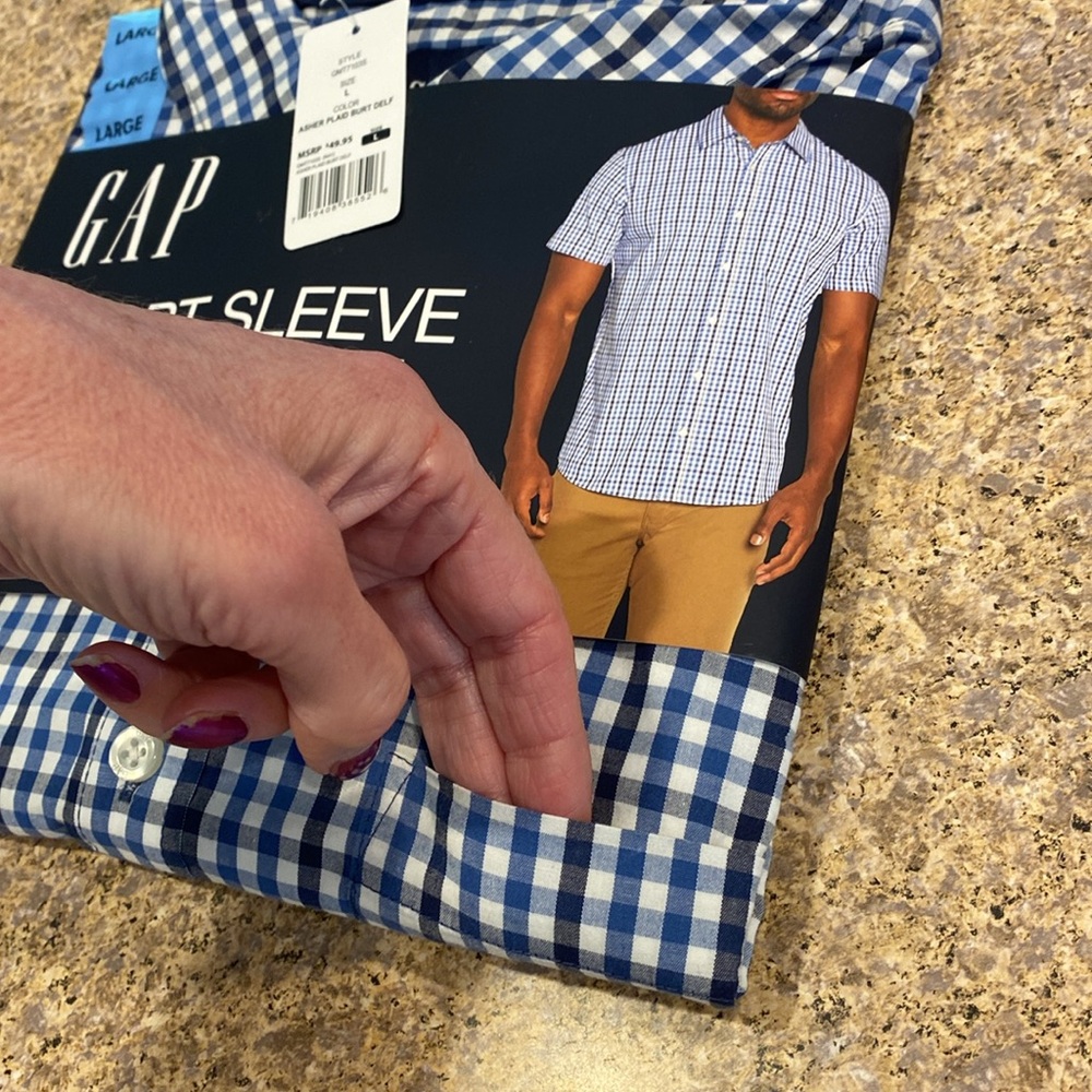 NWT Gap Short Sleeve Poplin Plaid Shirt Large Relaxed Fit Chest Pocket Cotton - Picture 6 of 11